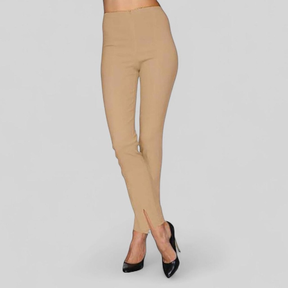VINTAGE Barcelino High Rise Pants, Tan high-waisted slim pants with side slit